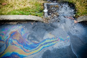 Oil Runnoff into a Stormwater Drain